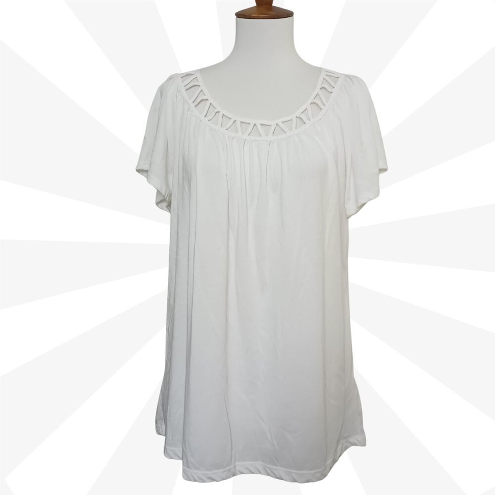 John Paul Richard White Top Size L Peasant Scoop Neck Short Sleeve Pullover